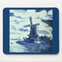 Vintage Antique Delft Blue Tile - Windmill Mousepads