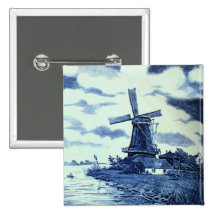 Vintage Antique Delft Blue Tile - Windmill Pins