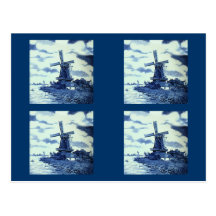 Vintage Antique Delft Blue Tile - Windmill Post Card