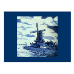 Vintage Antique Delft Blue Tile - Windmill Postcard