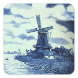 Vintage Antique Delft Blue Tile - Windmill Square Sticker