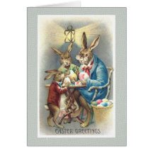 Vintage Antique Easter Card Dressed Rabbit Eggs