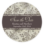 Vintage Antique Floral Save the Date - "Cambridge" Round Sticker