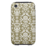 Vintage Antique Khaki and White Floral and Damask Tough iPhone 3 Cases