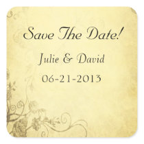 Vintage Antique Look Wedding Save The Date Sticker