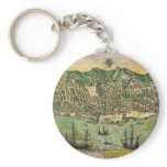 Vintage Antique Map; Town Plan of Lisbon, 1598 Keychain