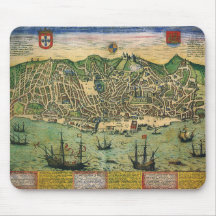 Vintage Antique Map; Town Plan of Lisbon, 1598 Mousepad