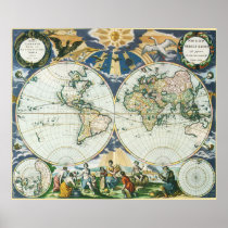 Vintage Antique Old World Map by Pieter Goos, 1666 Poster