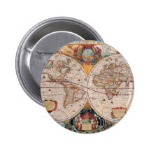 Vintage Antique Old World Map Design Faded Print Pins