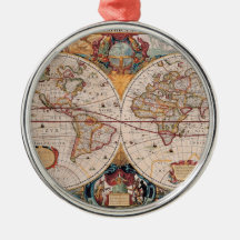 Vintage Antique Old World Map Design Faded Print Ornaments