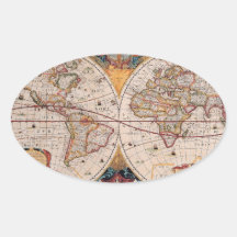 Vintage Antique Old World Map Design Faded Print Oval Sticker