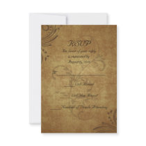 Vintage Antique Teastain Swirl Wedding Small RSVP Invite
