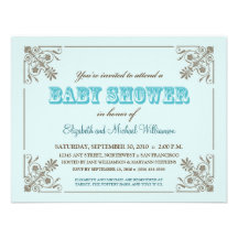 Vintage Aqua Blue Baby Shower Invitation