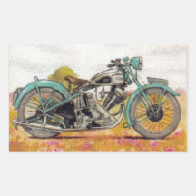 Vintage Aqua Blue Motorcycle Print Rectangle Stickers