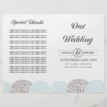 Vintage Aqua Flowers Wedding Program Booklet Personalized Flyer