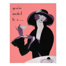 Vintage Art Deco Afternoon Tea Party Bridal Shower Invitations
