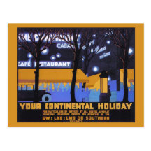 Vintage Art Deco Continental railway travel ad Post Cards