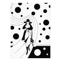 Vintage Art Deco Fashion Woman Polka Dots Personalised Invitation