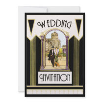 Vintage Art Deco Formal Wedding Couple Custom Announcement