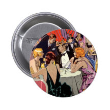 Vintage Art Deco Nightclub Cocktail Party Pinback Button