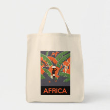 Vintage Art Deco Travel Poster, African Jungle Tote Bag