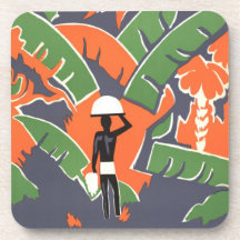 Vintage Art Deco Travel Poster, African Jungle Drink Coasters