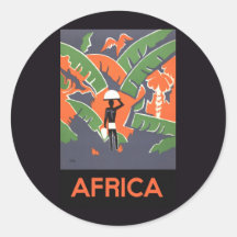 Vintage Art Deco Travel Poster, African Jungle Round Sticker