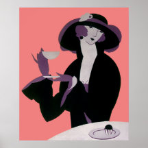 Vintage Art Deco Woman Afternoon Tea and Pastry Print