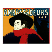 Vintage Art Nouveau, Aristide Bruant, Ambassadeurs Postcard