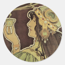 Vintage Art Nouveau Cafe Rajah, Woman Drinking Tea Round Sticker