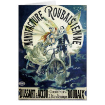 Vintage Art Nouveau; Fairy Pierrot Bicycle Moon Greeting Cards