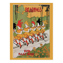 Vintage art Nouveau funny girls on a tandem Post Cards