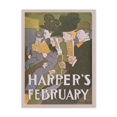 Vintage art nouveau Harper`s magazine February Post Cards