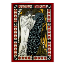 Vintage Art Nouveau; This Kiss, Woman with Peacock Greeting Cards