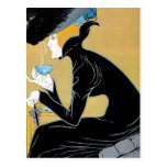 Vintage Art Nouveau, Woman Drinking Marco Polo Tea Postcard