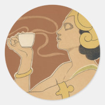 Vintage Art Nouveau, Woman Drinking Tea Cafe Rajah Sticker