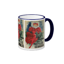 Vintage Art Nouveau, Woman Umbrella Snow Winter Mugs