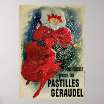 Vintage Art Nouveau, Woman Umbrella Snow Winter Posters