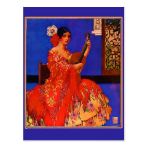 Vintage Art Senorita with Guitar Notecards Post Card