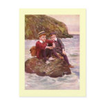 Vintage Artwork featuring Boys sitting on a Rock i postcards
