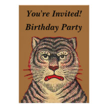 Vintage Asian Tiger Birthday Announcements