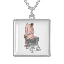 Vintage Baby Bassinet Peach Sage Necklace