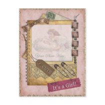 Vintage Baby Girl Arrival Announcement Photo