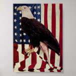 Vintage Bald Eagle on American Flag 4 July posters