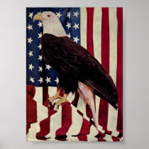 Vintage Bald Eagle on American Flag 4 July