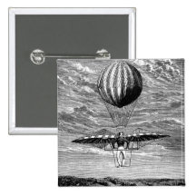 Vintage Balloon Balloonist with Parachute Pinback Buttons
