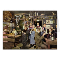 Vintage Bar Scene with People Celebrating Greeting Card