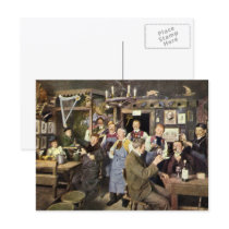 Vintage Bar Scene with People Celebrating Postcard