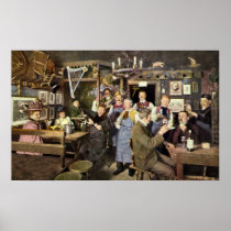 Vintage Bar Scene with People Celebrating Posters