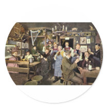 Vintage Bar Scene with People Celebrating Round Stickers